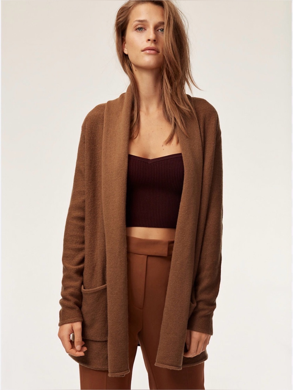 Babaton Aritzia beekman cardigan wool cashmere camel color open knit XS